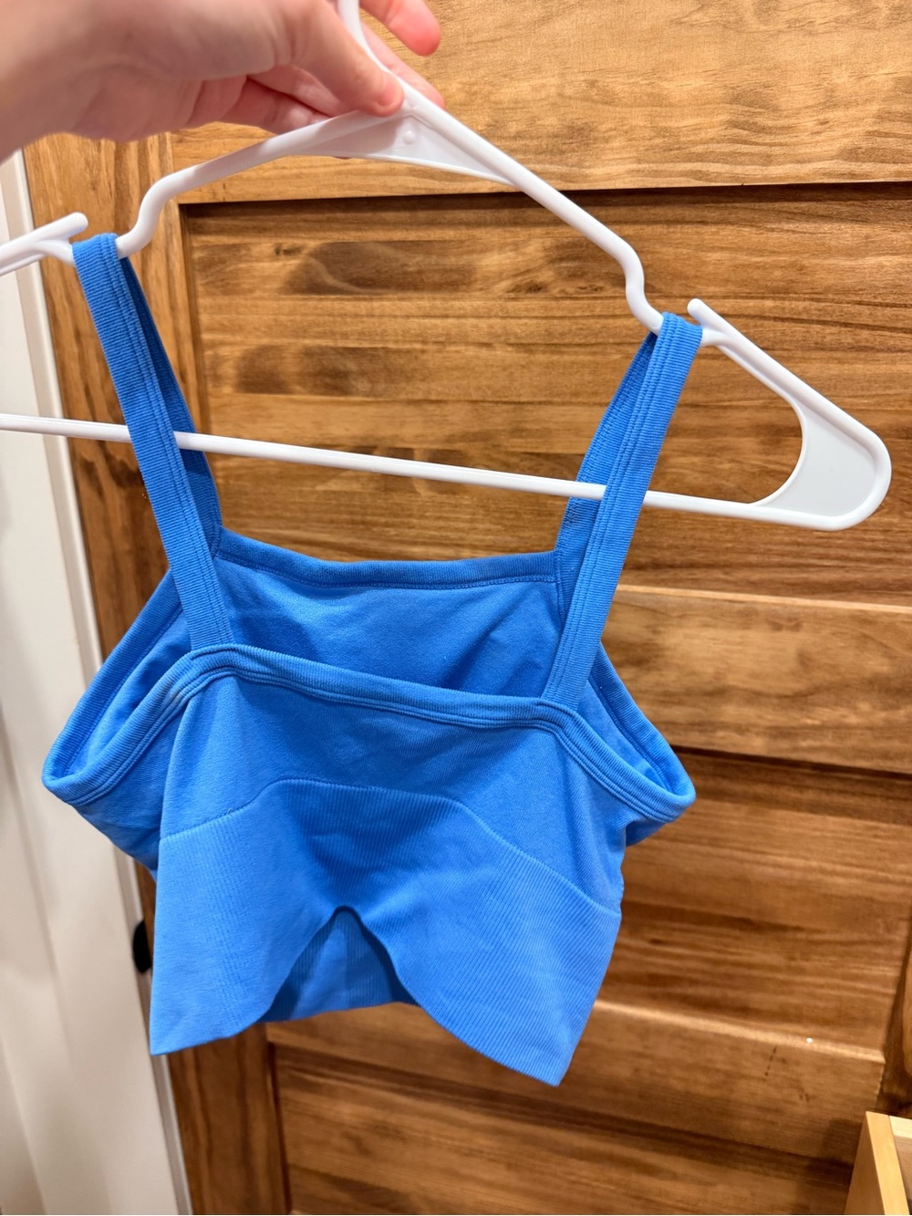 Blue Cropped Ribbed Padded Tank Top - Picture 2 of 3
